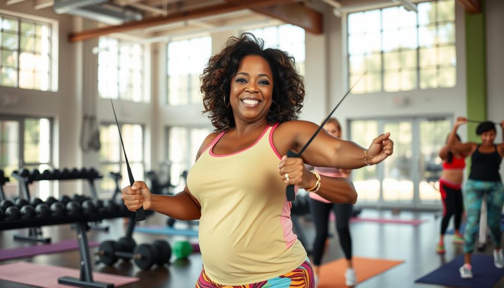 Oprah Winfrey exercising