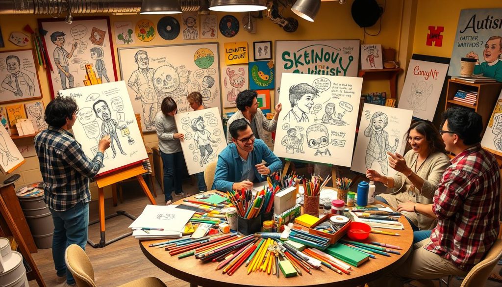 Sketch comedy artists with autism