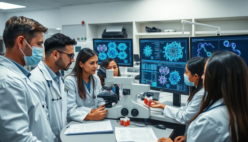 medical professionals collaborating on immunotherapy research